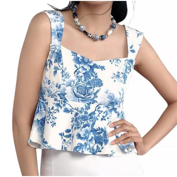 Anthropologie Tops - Anthropologie Maeve Square-Neck Peplum Floral China Shirt Size: M